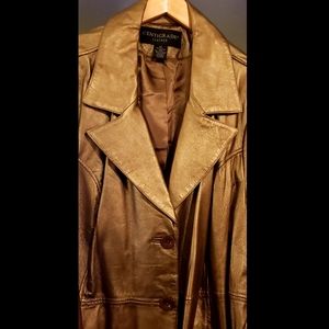 3x Gold Leather Trench Jacket